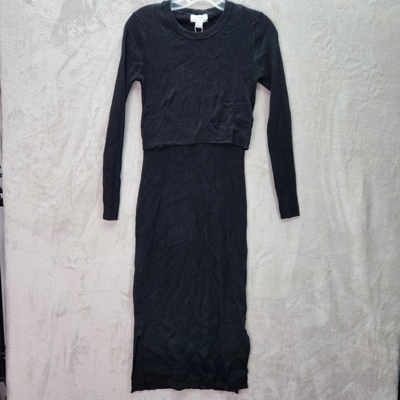 Seraphine Nursing Dress Womens 4 Black Ribbed Knit Maternity Midi Dress Bodycon - Picture 1 of 9